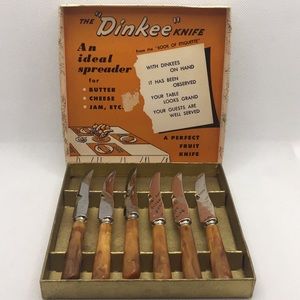 Vintage Dinkee Mini Spreader Knife Set of 6 Bakelite Handles MCM Stainless Steel